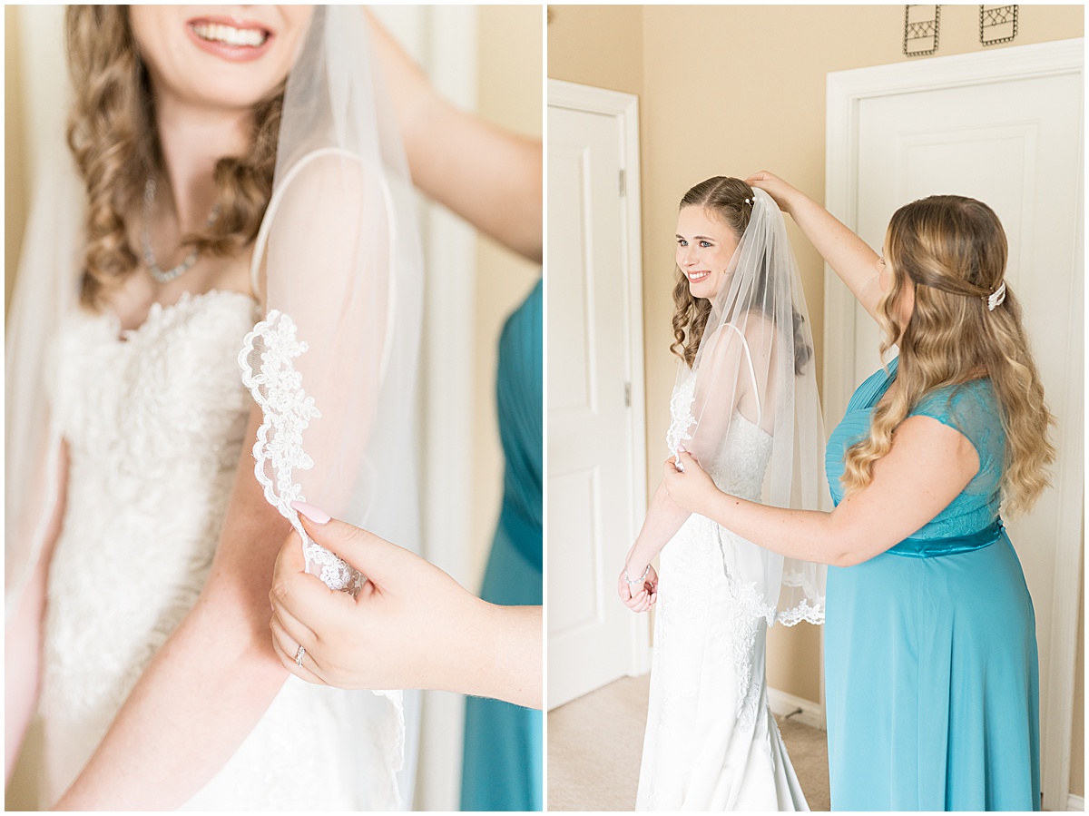 Bride getting ready for River Glen Country Club wedding in Fishers, Indiana