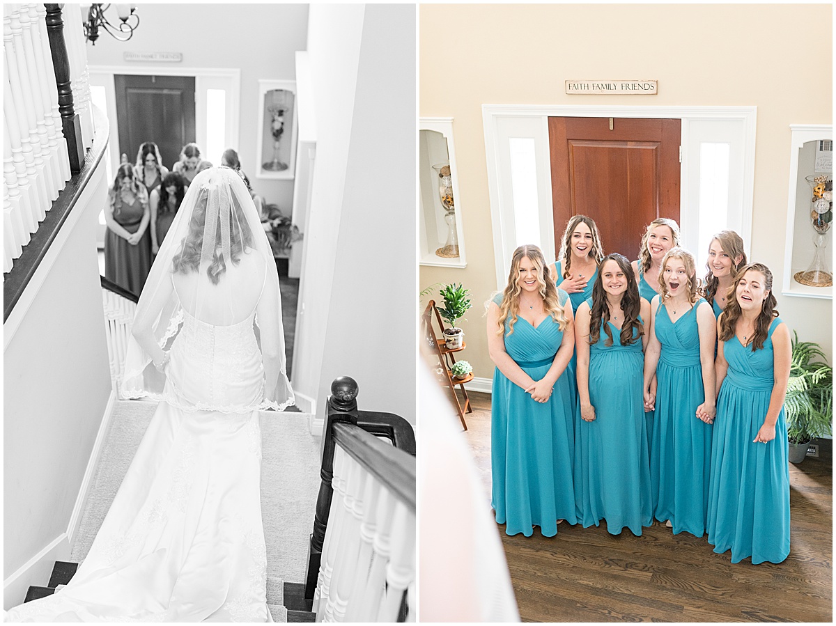 Bridesmaids reaction to bride before River Glen Country Club Wedding