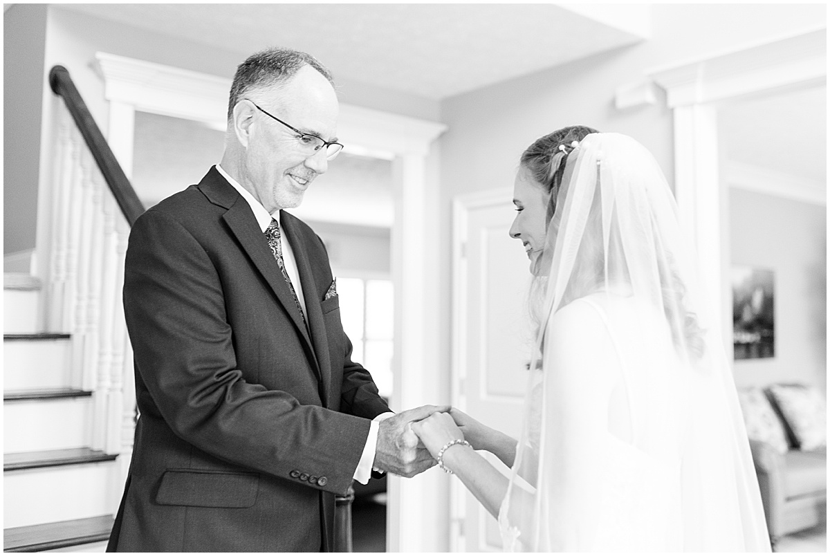 Father of the bride first look before River Glen Country Club wedding in Fishers, Indiana