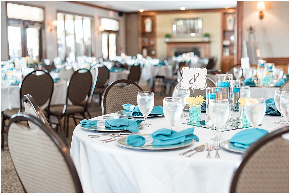 Reception details at River Glen Country Club wedding in Fishers, Indiana