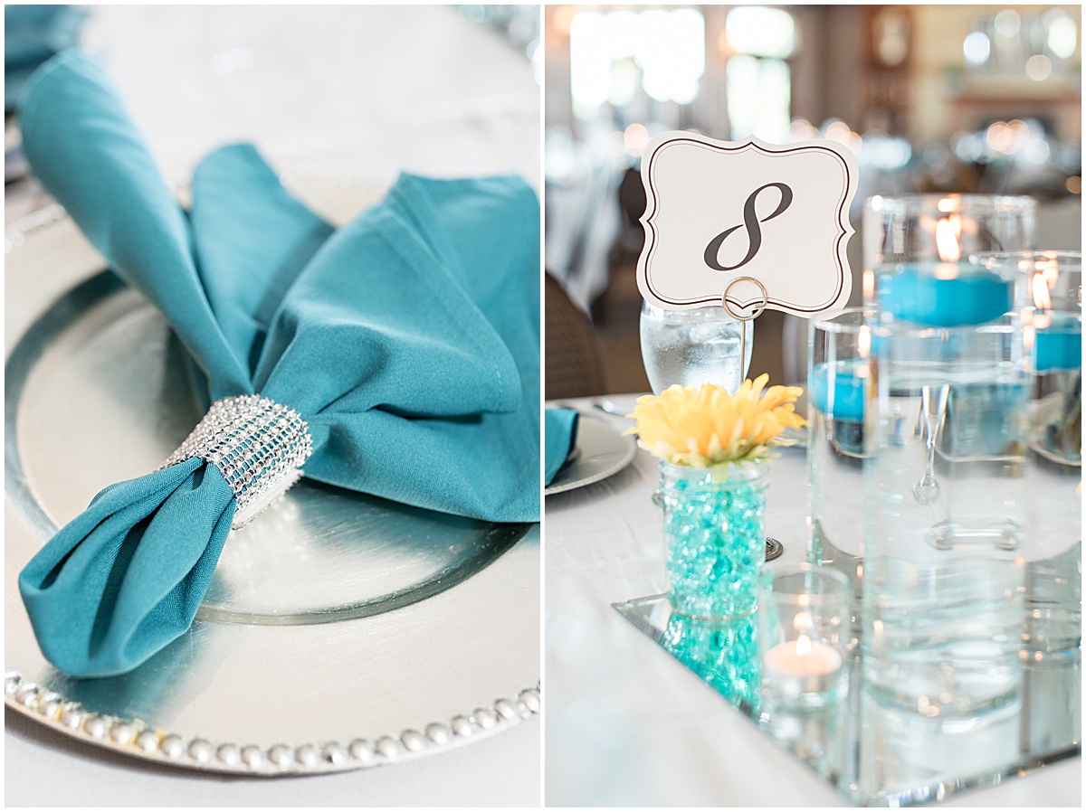 Reception details at River Glen Country Club wedding in Fishers, Indiana