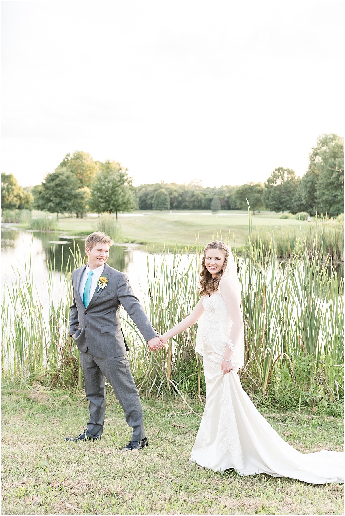 Sunset photos outside of River Glen Country Club wedding in Fishers, Indiana