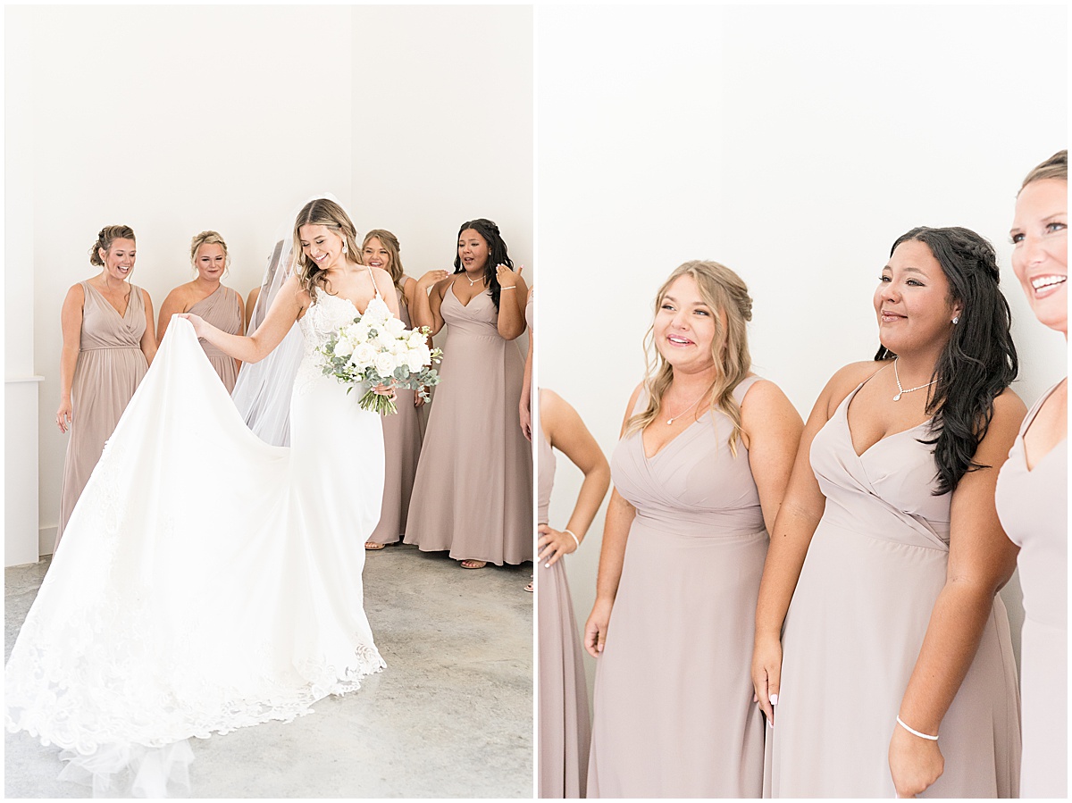 Bridesmaids first look reaction at New Journey Farms wedding in Lafayette, Indiana by Victoria Rayburn Photography