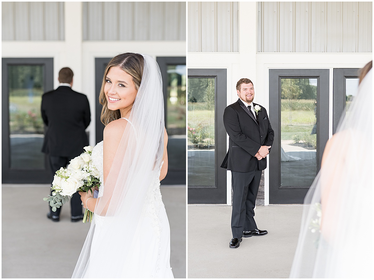 First look reaction at New Journey Farms wedding in Lafayette, Indiana by Victoria Rayburn Photography