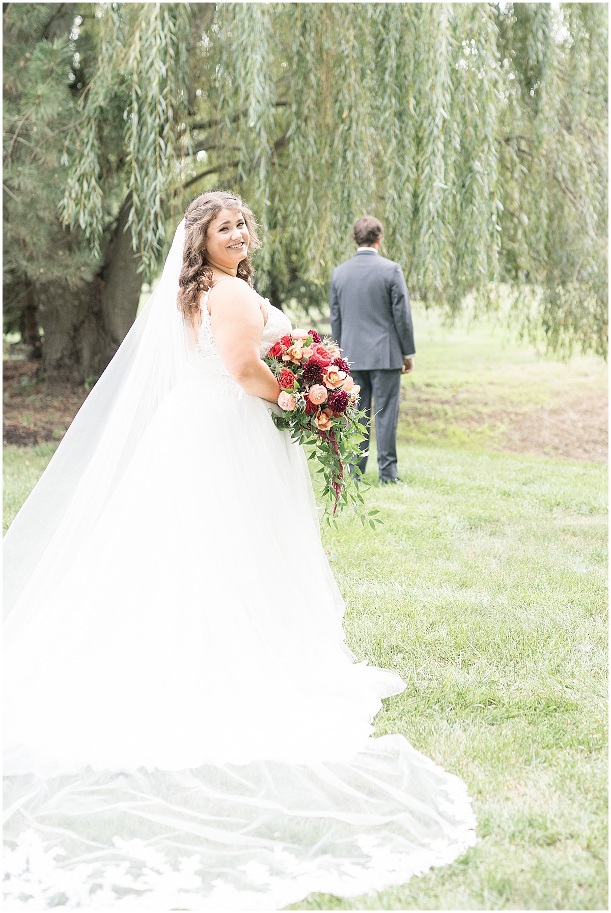 First look before outdoor private property wedding in Frankfort, Indiana by Victoria Rayburn Photography