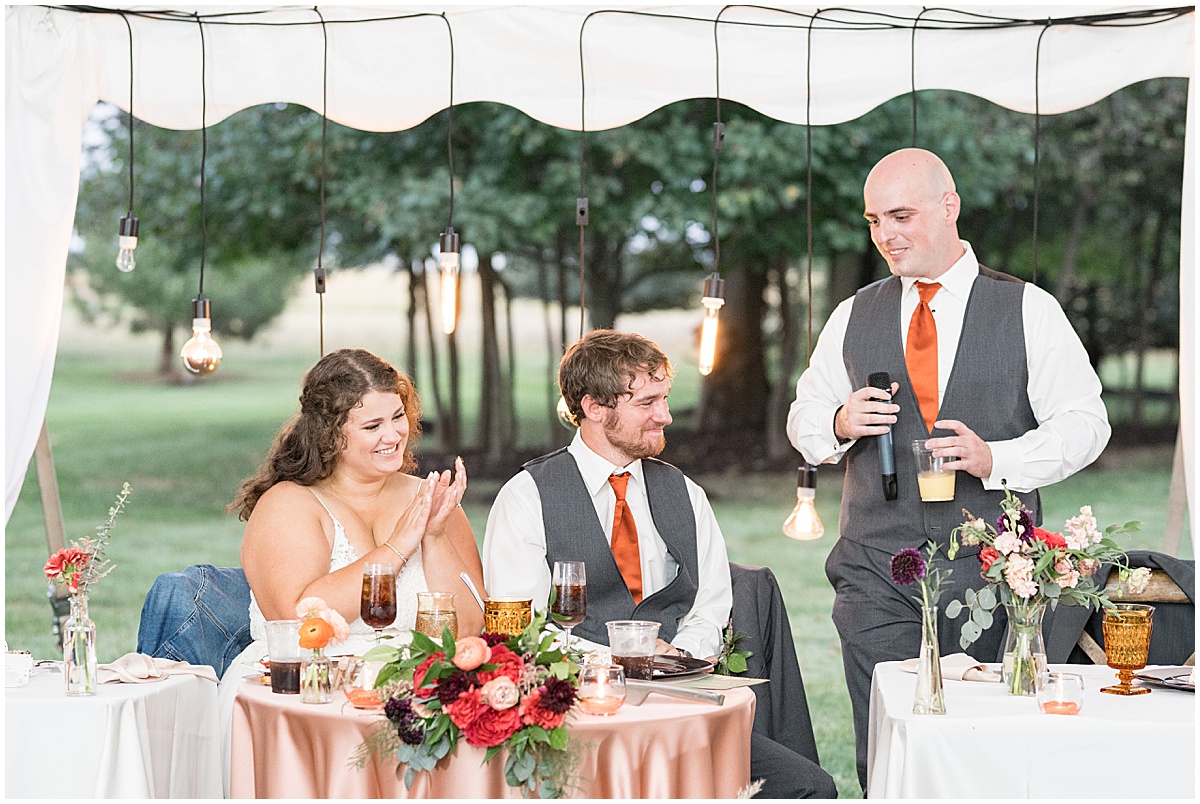 Speeches at outdoor private property wedding in Frankfort, Indiana by Victoria Rayburn Photography