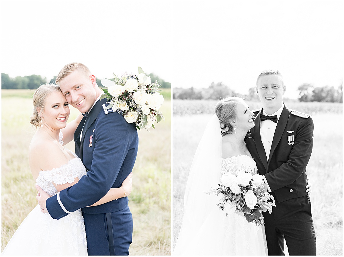 Bride and groom portraits at wedding reception at New Journey Farms in Lafayette, Indiana