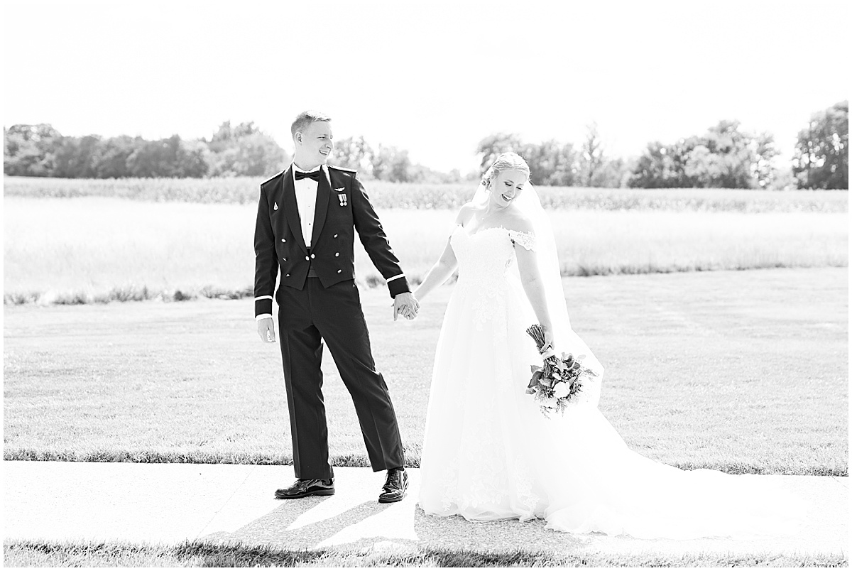 Bride and groom portraits at wedding reception at New Journey Farms in Lafayette, Indiana