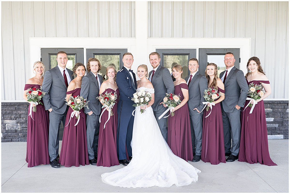 Bridal party photos at wedding reception at New Journey Farms in Lafayette, Indiana