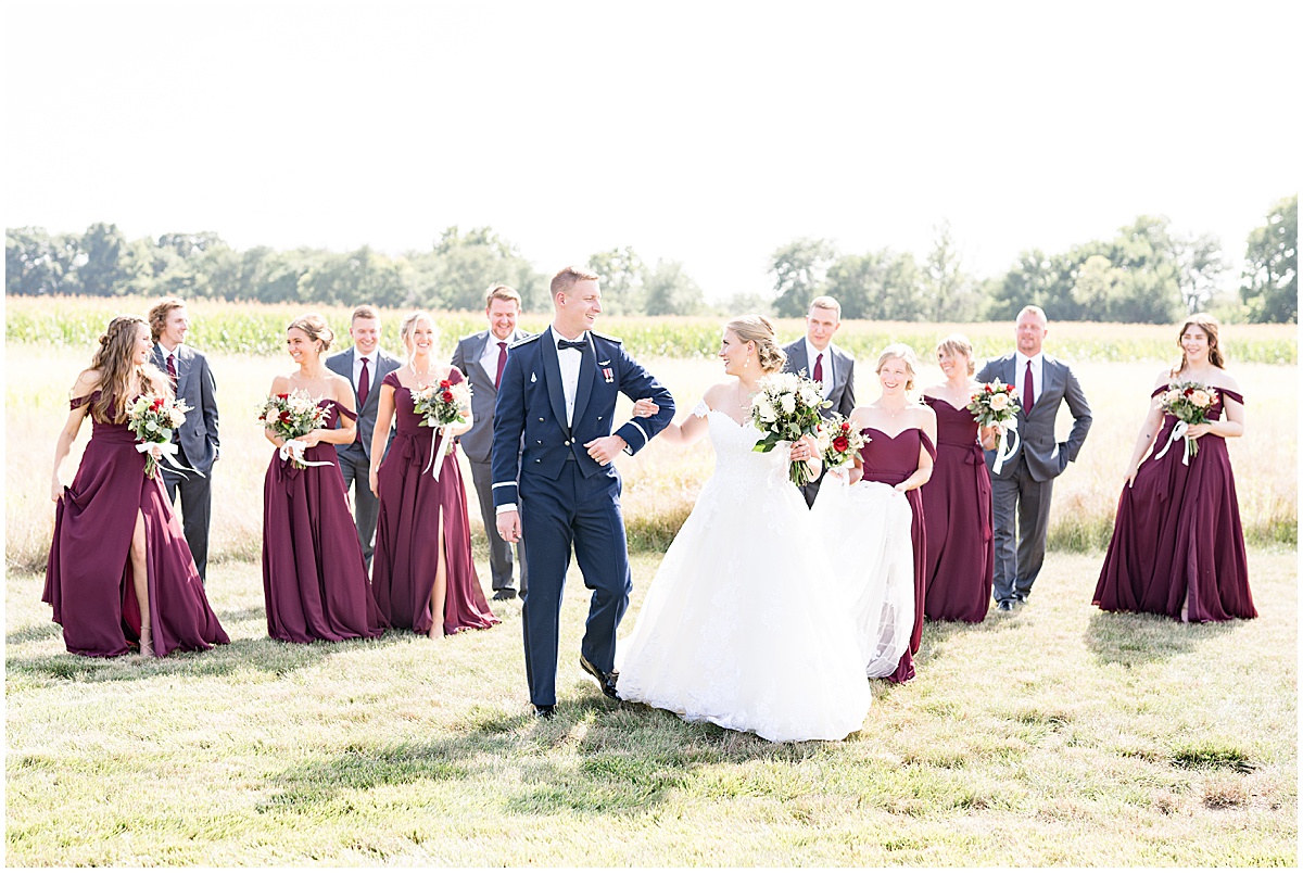 Bridal party photos at wedding reception at New Journey Farms in Lafayette, Indiana