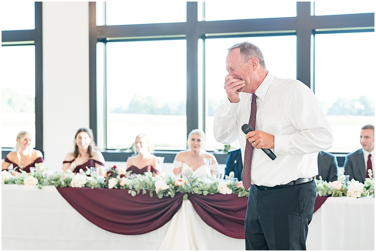 Speeches at wedding reception at New Journey Farms in Lafayette, Indiana