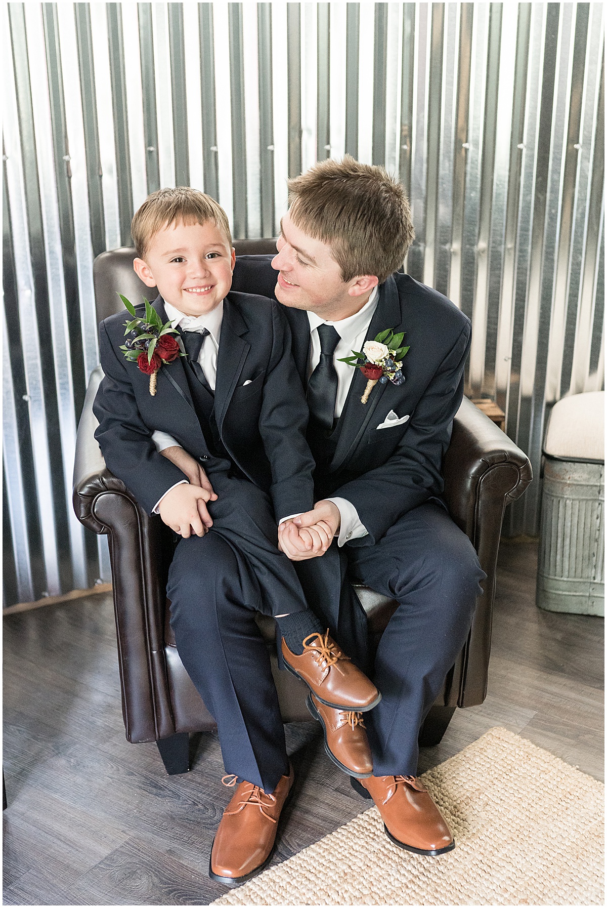 Groom portraits before fall wedding at Vintage Oaks Banquet Barn in Delphi, Indiana