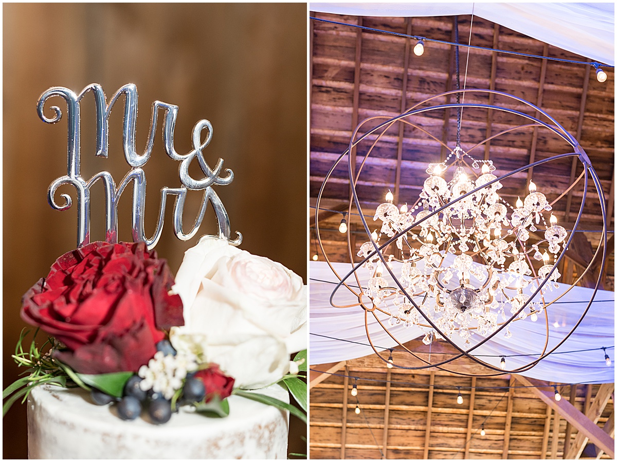 Reception of fall wedding at Vintage Oaks Banquet Barn in Delphi, Indiana