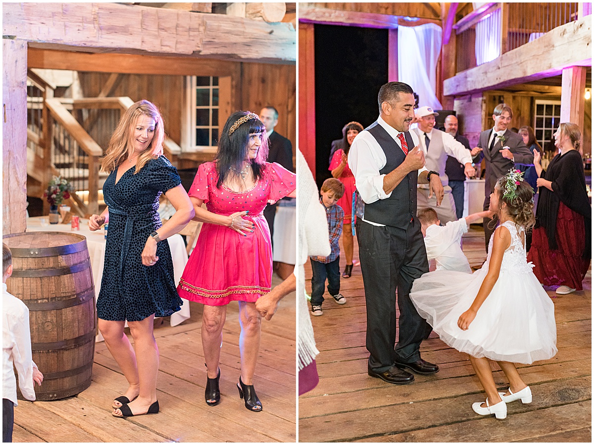 Reception of fall wedding at Vintage Oaks Banquet Barn in Delphi, Indiana