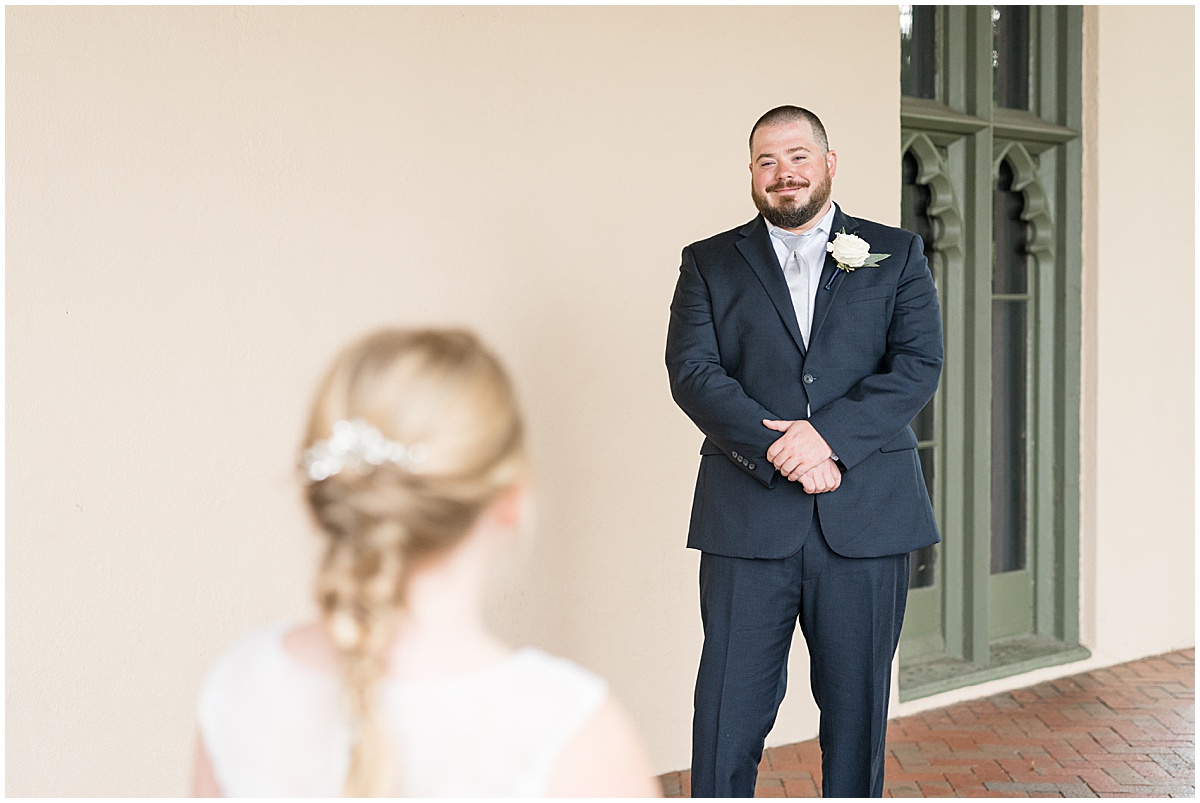 First look with daughter at Fowler House Mansion wedding in Lafayette, Indiana by Victoria Rayburn Photography