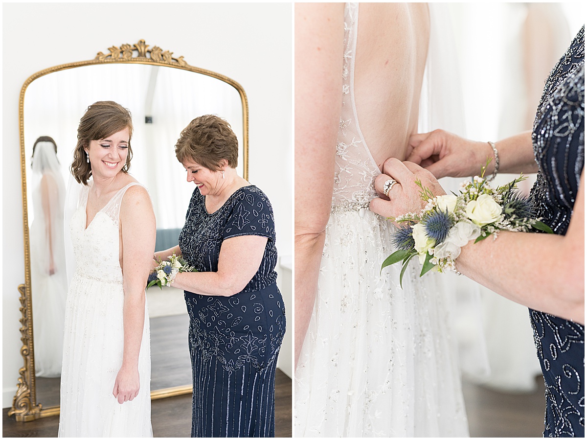 Bride getting ready for wedding at The Sixpence in Whitestown, Indiana by Indianapolis wedding photographer Victoria Rayburn