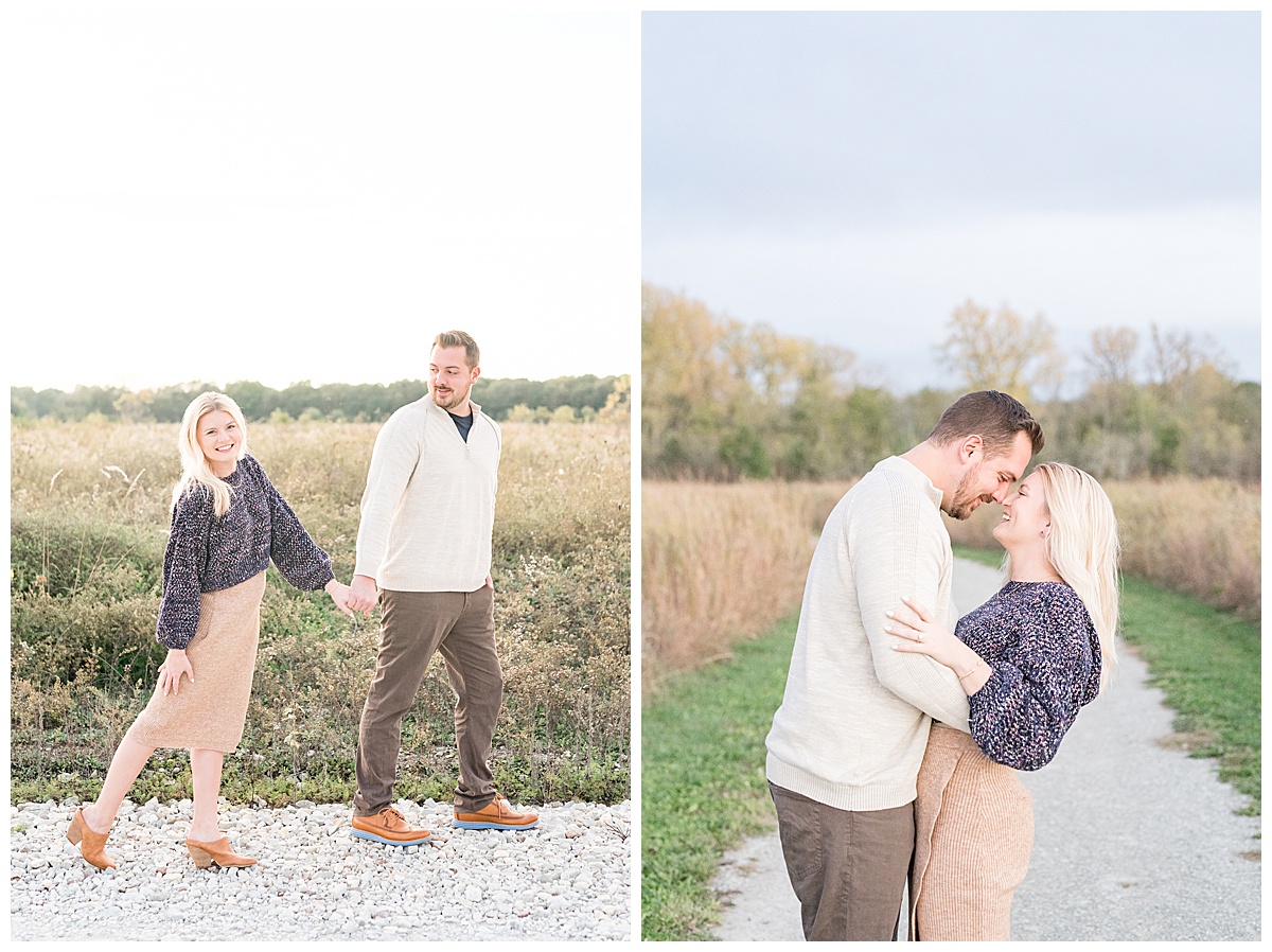 Fall engagement photos at Strawtown Koteewi Park in Noblesville, Indiana by Indianapolis wedding photographer Victoria Rayburn Photography