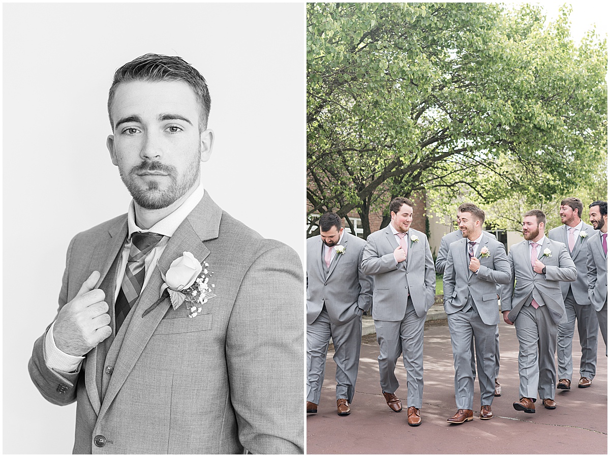 Groomsmen before Barn at Bay Horse Inn wedding in Greenwood, Indiana photographed by Victoria Rayburn Photography