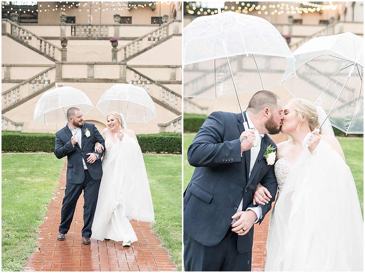 Rainy bride and groom portraits at Fowler House Mansion wedding in Lafayette, Indiana photographed by Lafayette, Indiana wedding photographer Victoria Rayburn