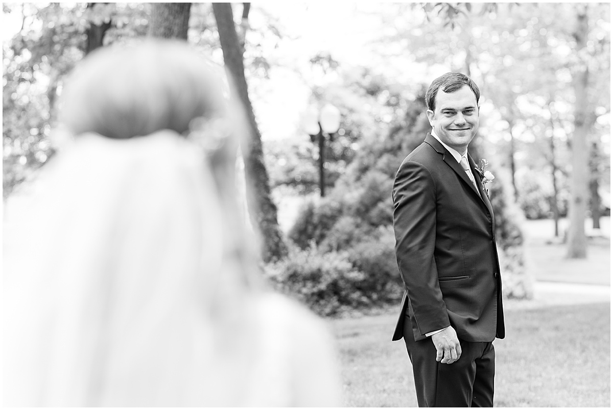 First look reaction at Lizton Lodge wedding in Lizton, Indiana photographed by Lafayette, Indiana wedding photographer Victoria Rayburn Photography