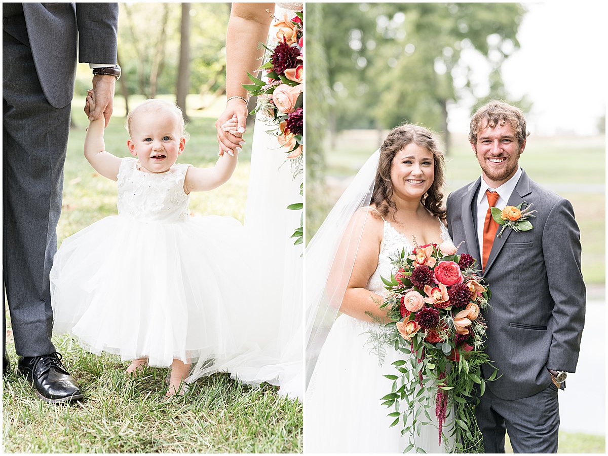 Bride and groom with child at wedding in Frankfort, Indiana photographed by Lafayette, Indiana wedding photographer Victoria Rayburn and planned by Magical Moments Event Planning
