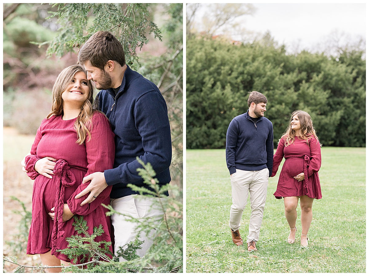 Christmas-themed maternity photos at Purdue’s Horticulture Park in West Lafayette, Indiana