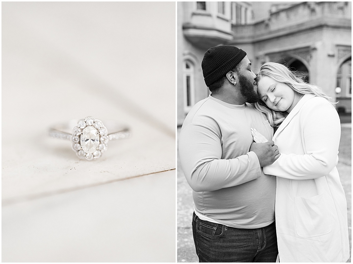 Winter Laurel Hall engagement photos on Laurel Hall’s grounds by Indianapolis wedding photographer Victoria Rayburn Photography