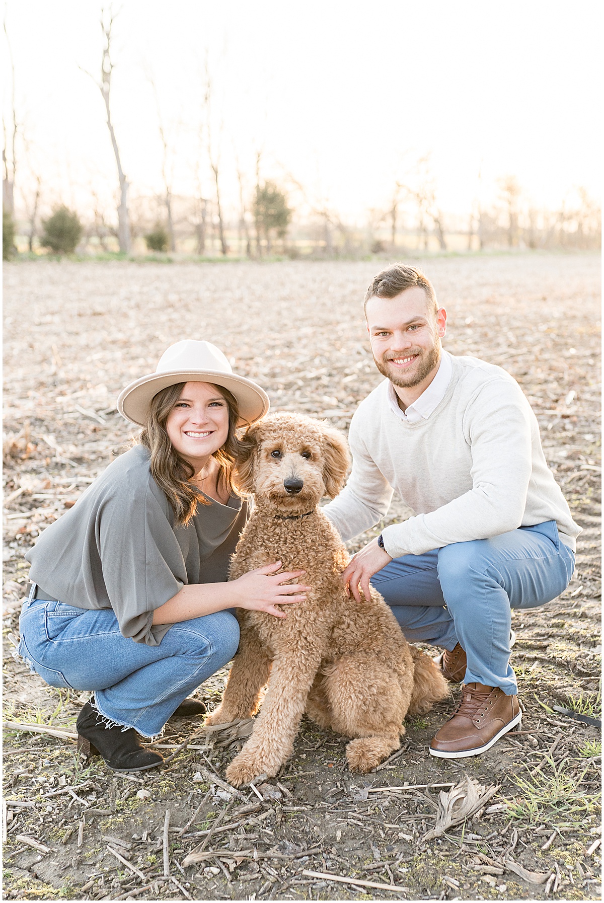 Country engagement photos in Lebanon, Indiana with dog