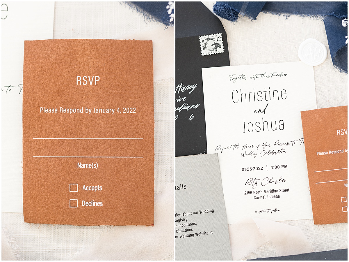 Wedding invitation suite for fall wedding at The Ritz Charles Garden Pavilion in Carmel, Indiana