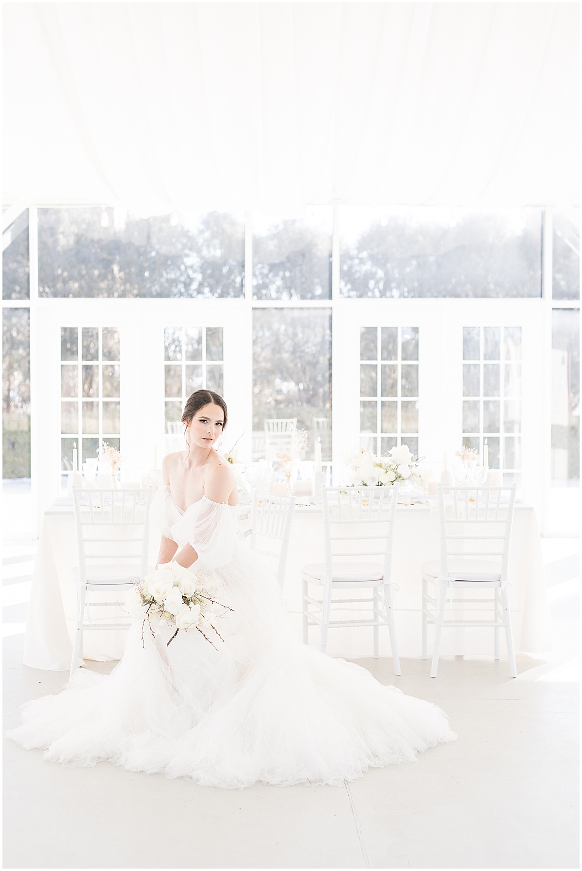 Bride at winter wedding at The Ritz Charles Garden Pavilion in Carmel, Indiana