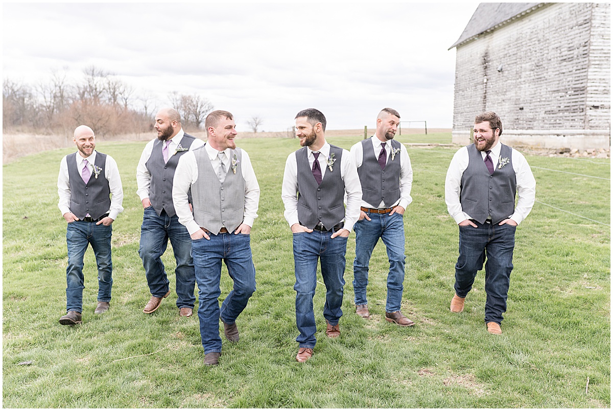 Groomsmen before wedding at Finkbiner Gala Barn in Veedersburg, Indiana