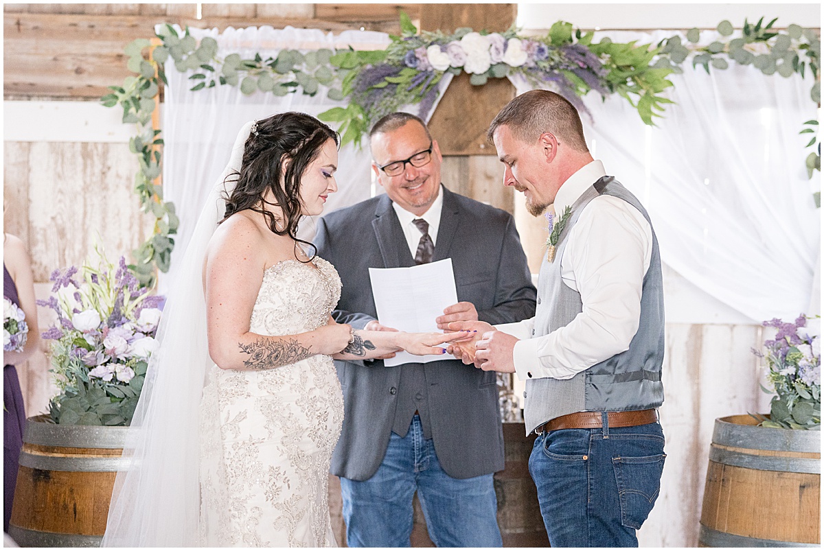 Ceremony of wedding at Finkbiner Gala Barn in Veedersburg, Indiana