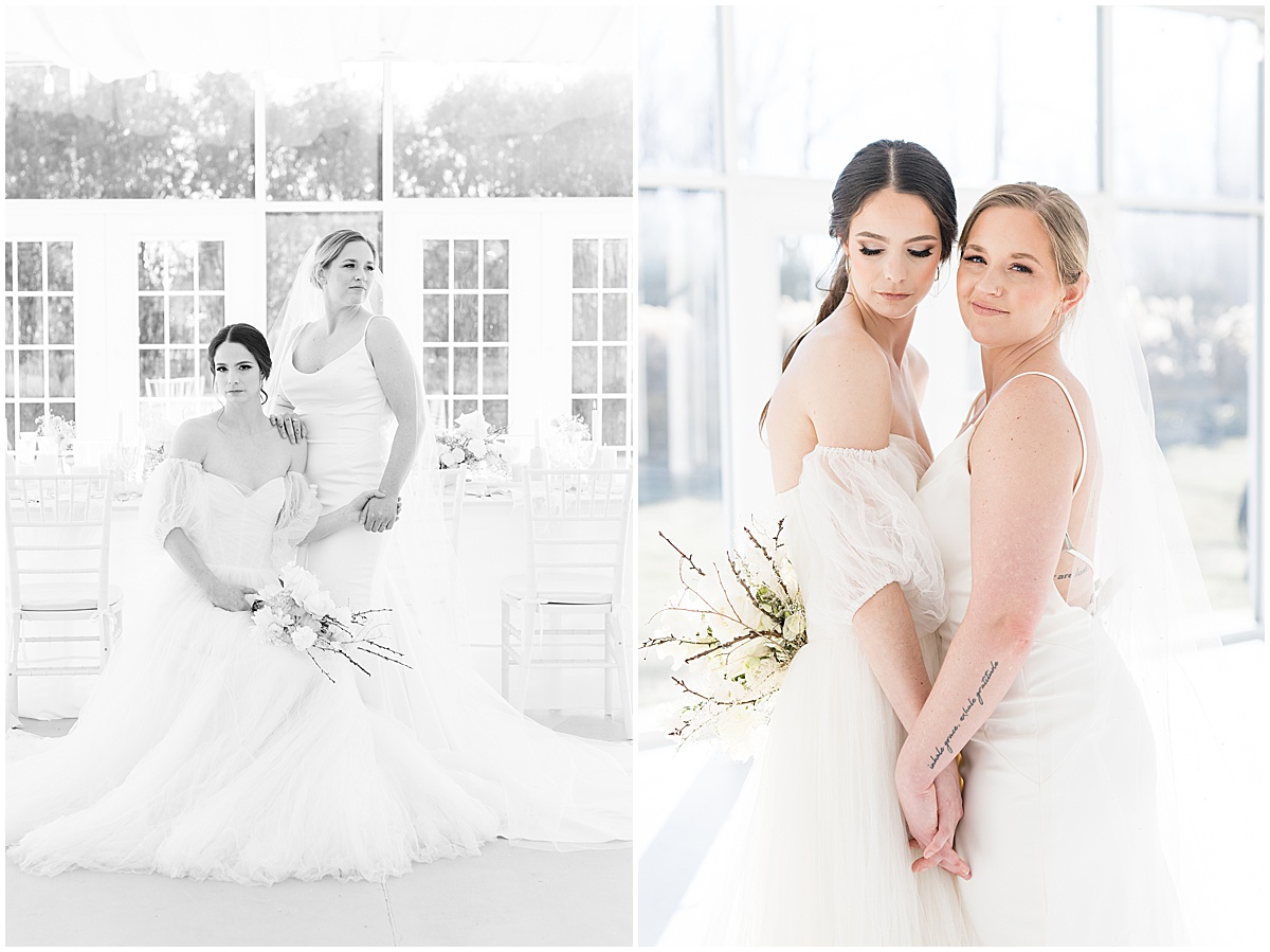 Brides at winter wedding at The Ritz Charles Garden Pavilion in Carmel, Indiana