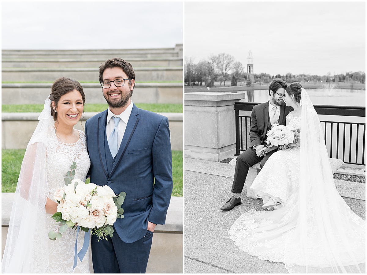 Bride and groom portraits at Coxhall Gardens in Carmel, Indiana