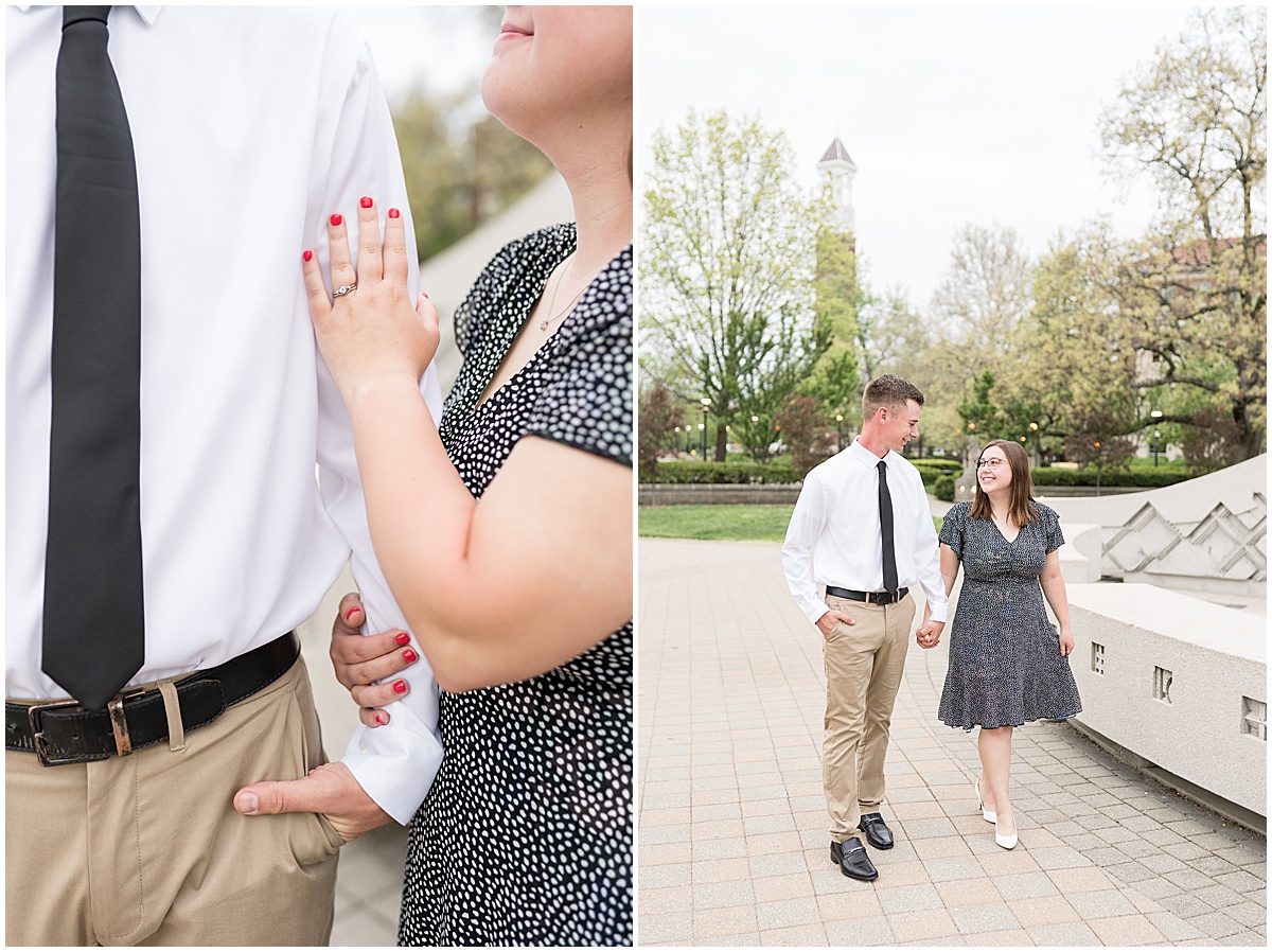 Couple admire each other during engagement and graduation photos by Purdue's Engineering Fountain