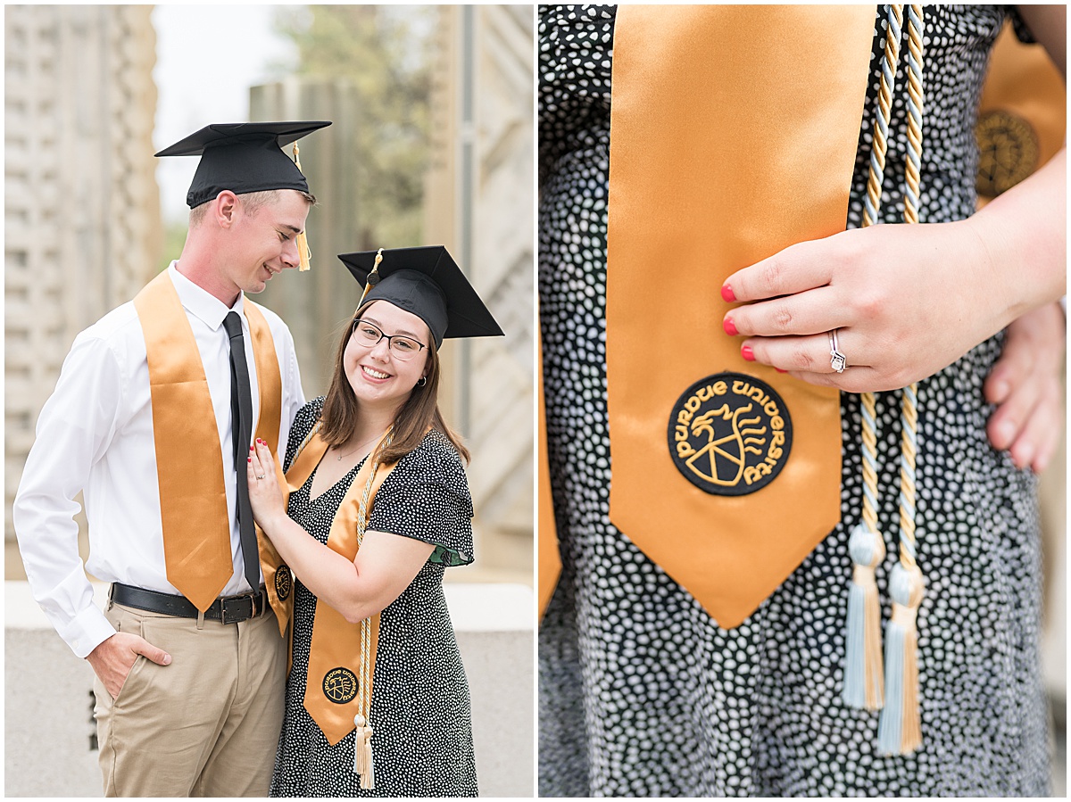 Ring and tassel details for engagement and graduation photos at Purdue University by Purdue's Engineering Fountain