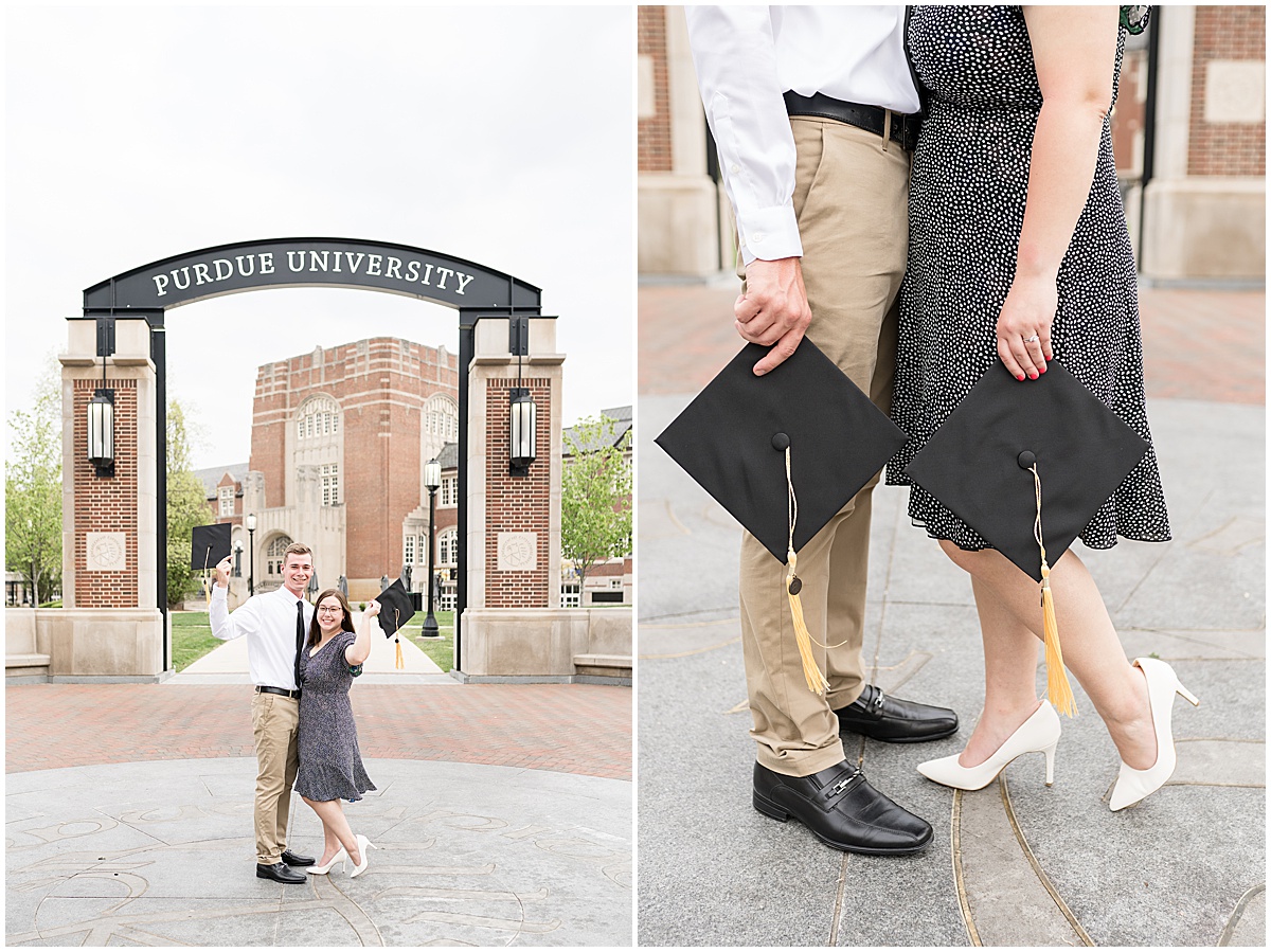 engagement and graduation photos at Purdue University in front of Purdue Arch