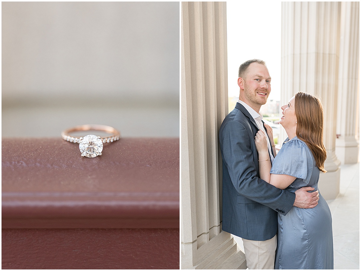 Ring detail during engagement photos at The Palladium in Carmel, Indiana