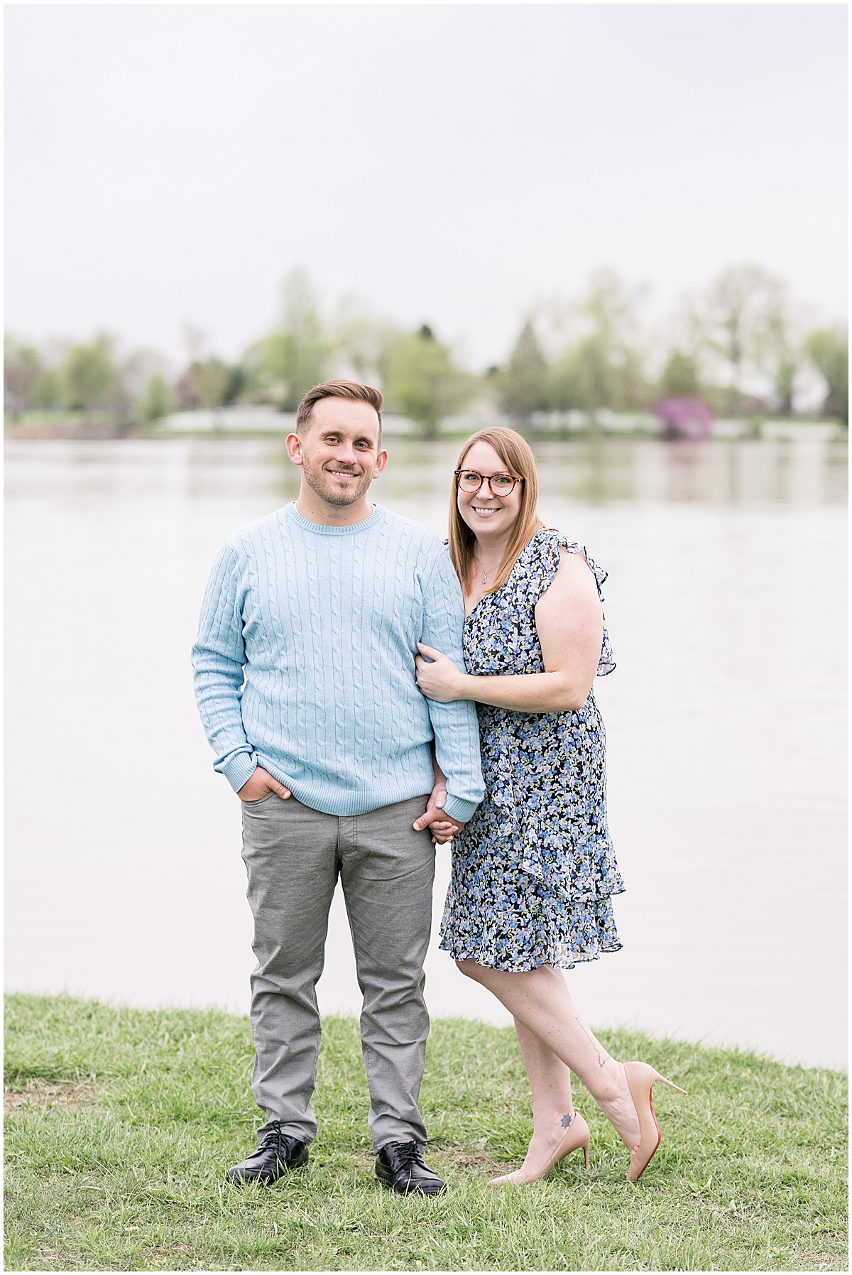 Engaged couple at Spring engagement photos at Wildcat Creek Reservoir Park in Kokomo, Indiana