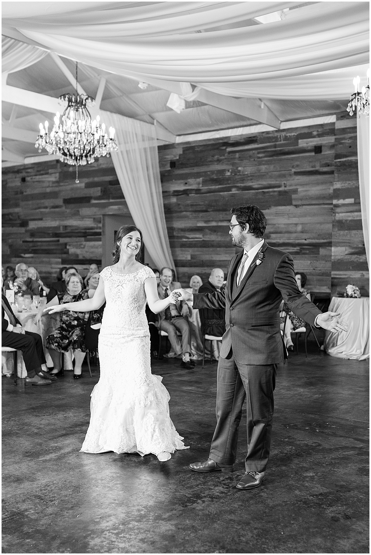 Bride and groom dance at Finley Creek Vineyards wedding in Zionsville, Indiana