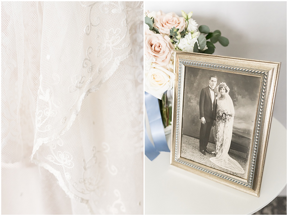 Heirloom veil and antique family photo at Marriott North Indianapolis
