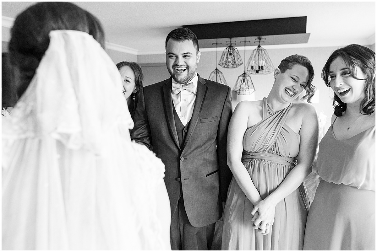 Bridal party reaction to bride at Marriott North Indianapolis
