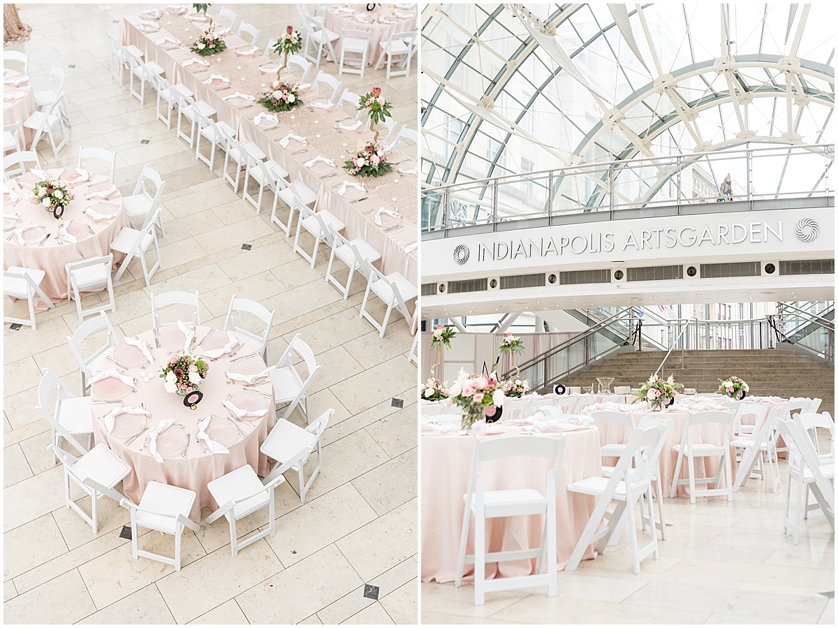 Table settings for Indianapolis Artsgarden wedding reception