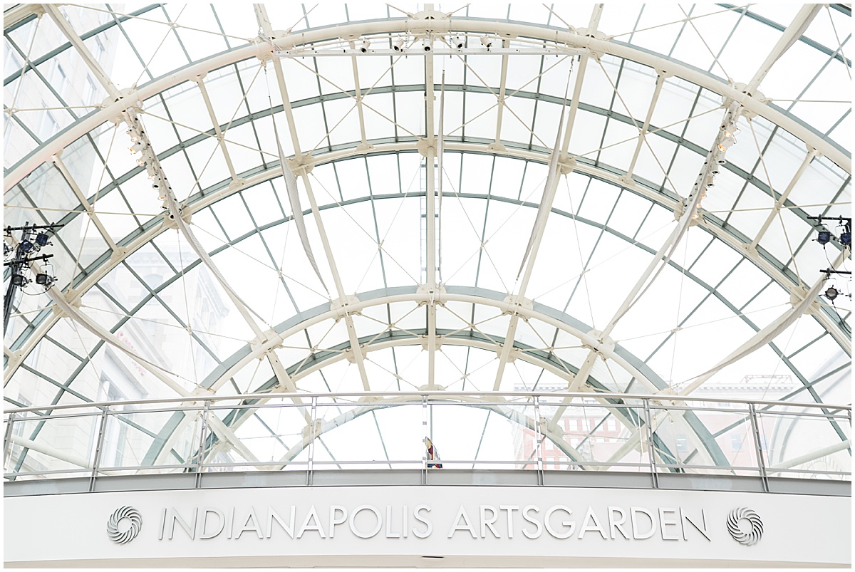 Venue skylight detail at Indianapolis Artsgarden wedding reception