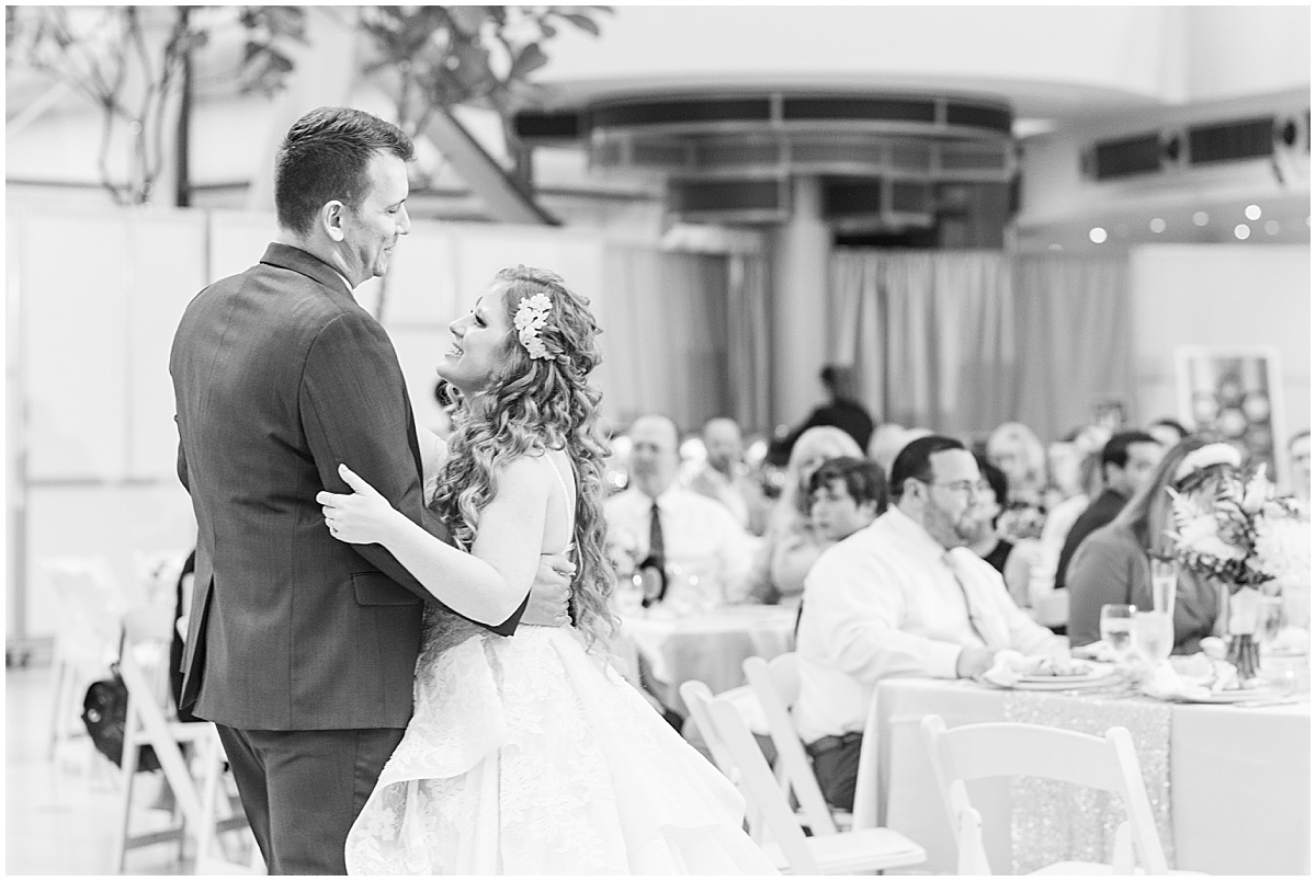Bride and groom dancing at Indianapolis Artsgarden wedding reception