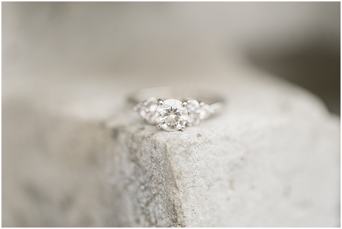 Ring detail for engagement photos at Fairfield Lakes Park in Lafayette, Indiana