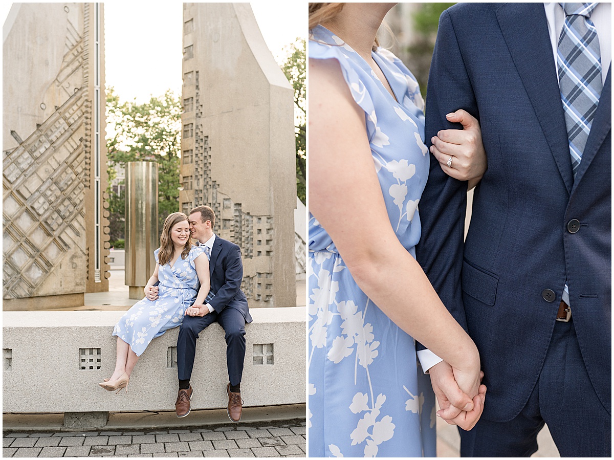 Couple holding hands during Purdue engagement photos