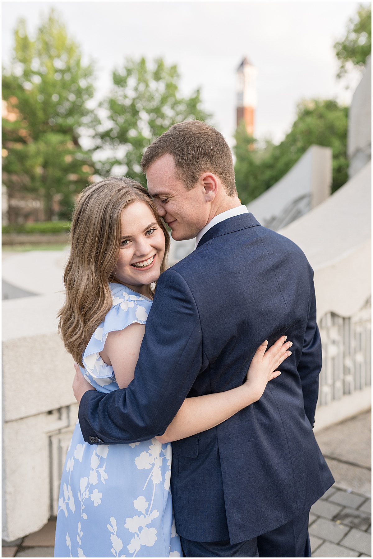 Couple hugging at Purdue engagement photos