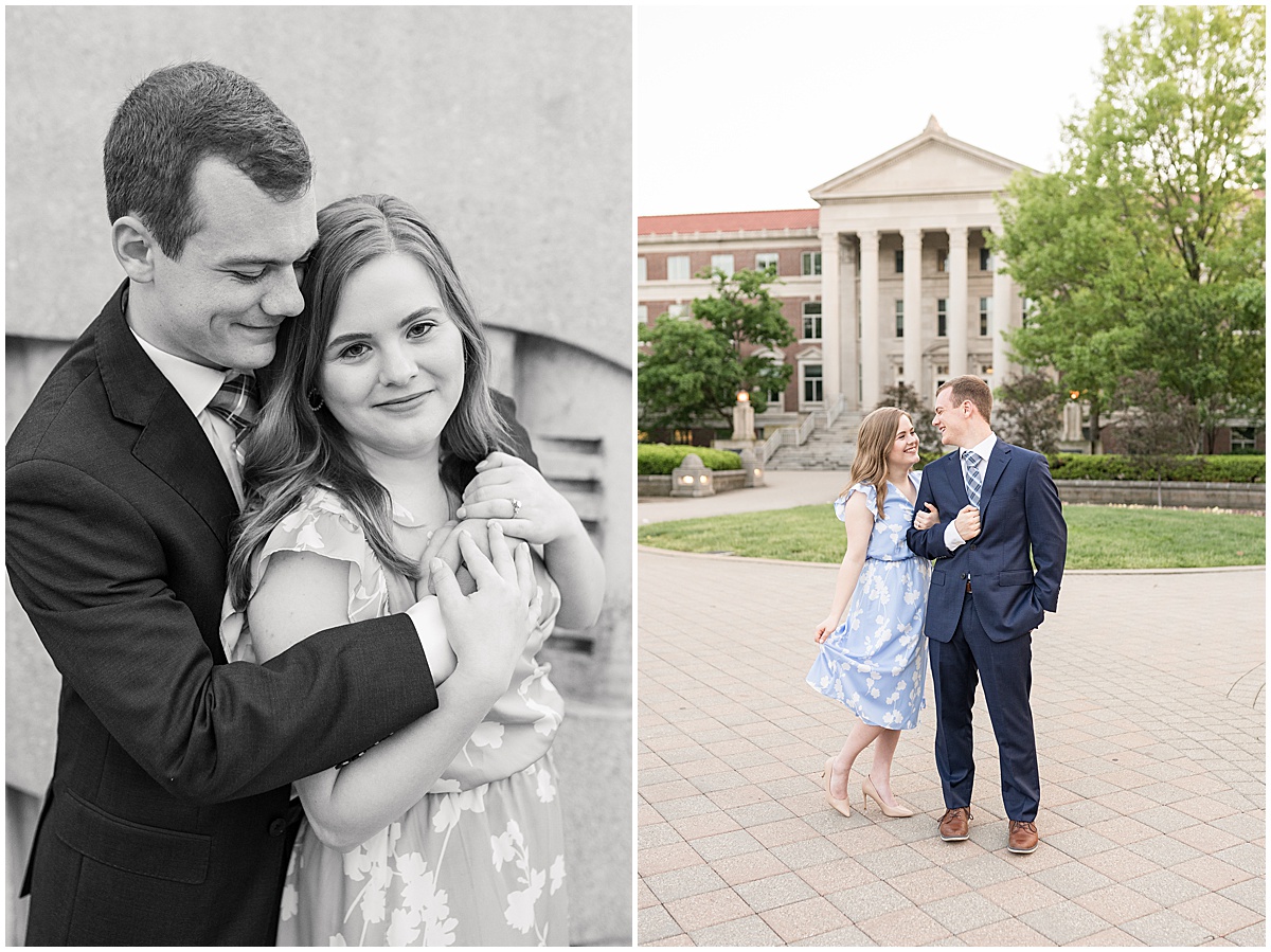 Couple holding each other during Purdue engagement photos
