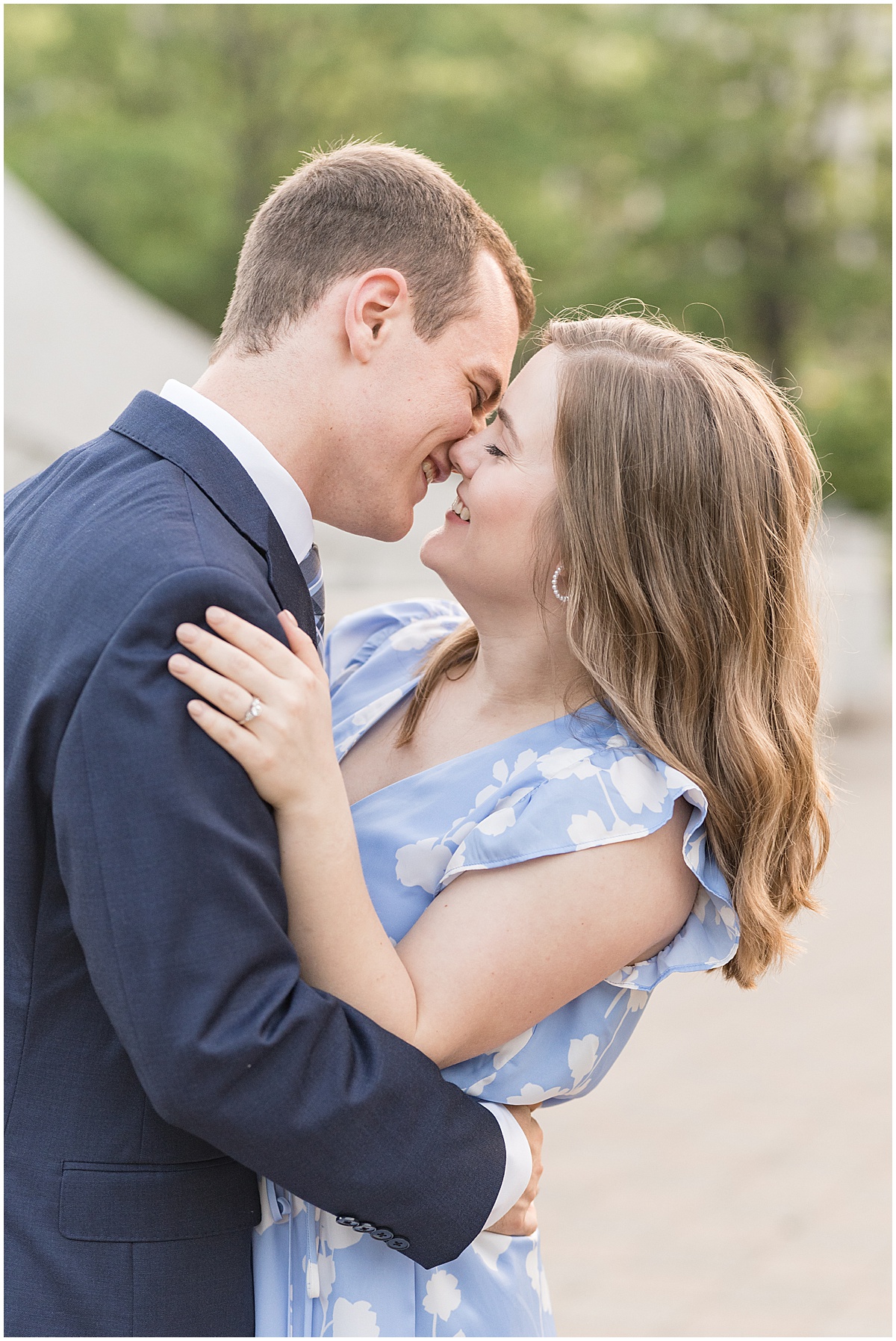 Couple kissing during Purdue engagement photos